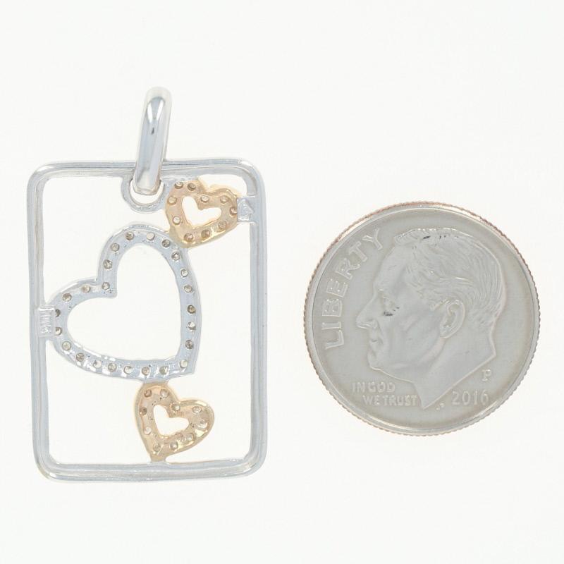 Women's Diamond Framed Hearts Pendant, 10k White Gold Single Cut .12ctw