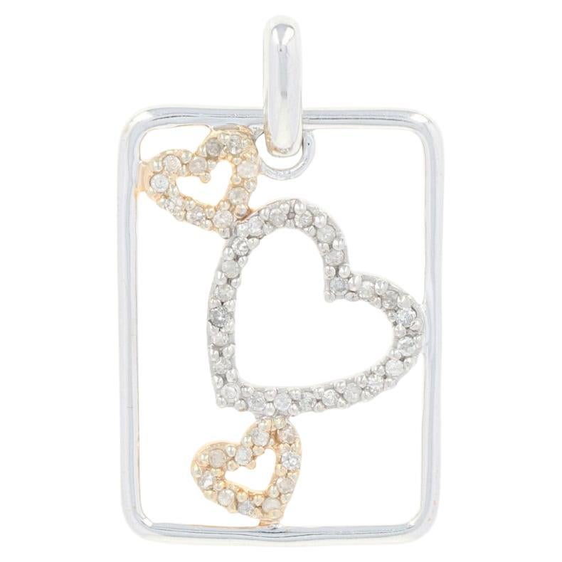 Diamond Framed Hearts Pendant, 10k White Gold Single Cut .12ctw