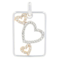 Vintage Diamond Framed Hearts Pendant, 10k White Gold Single Cut .12ctw