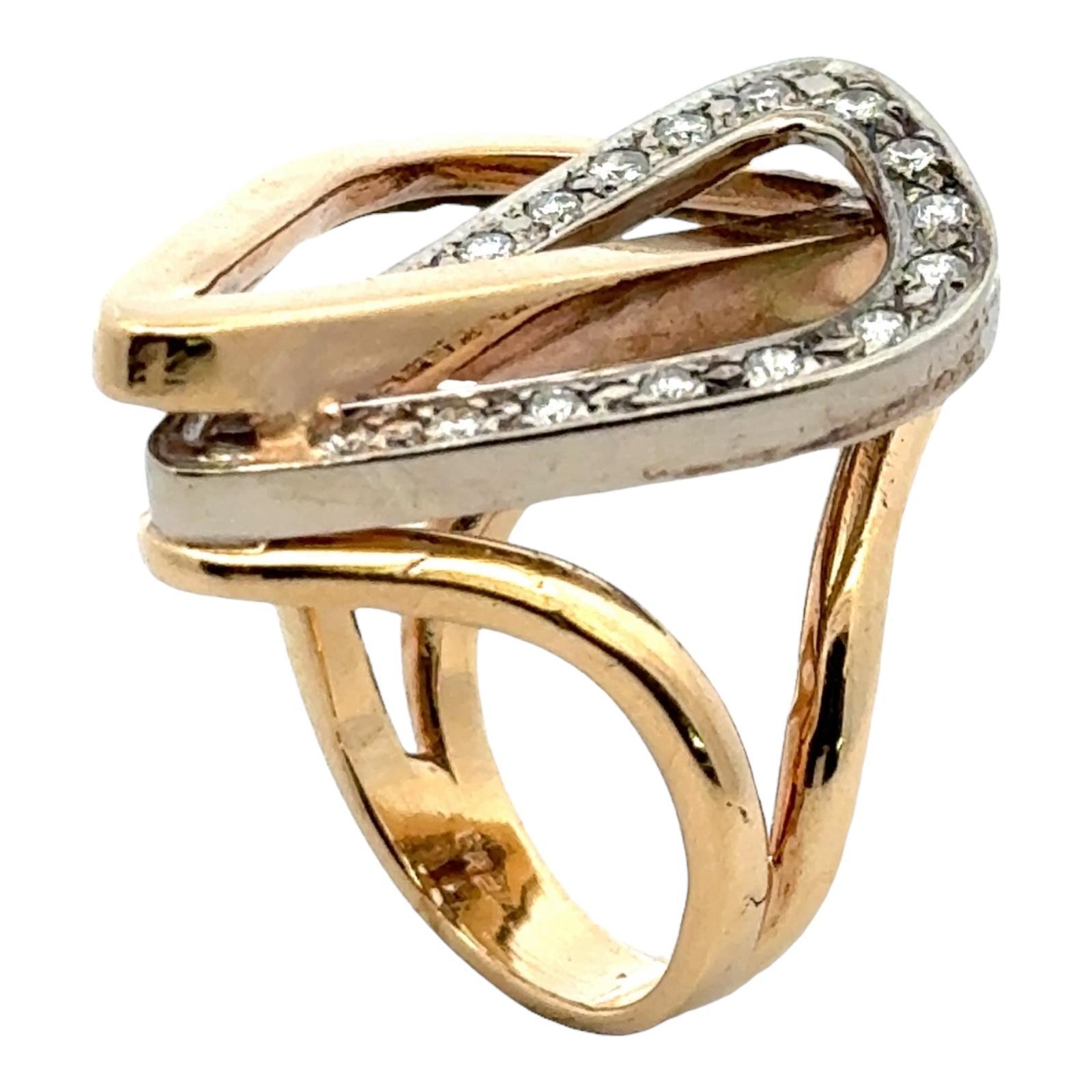 Women's Diamond Free Form 14 Karat Yellow & White Gold Contemporary Ring For Sale