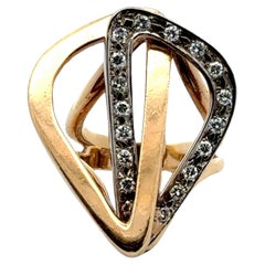 Diamant-Freiform 14 Karat Gelb- und Weißgold Contemporary Ring