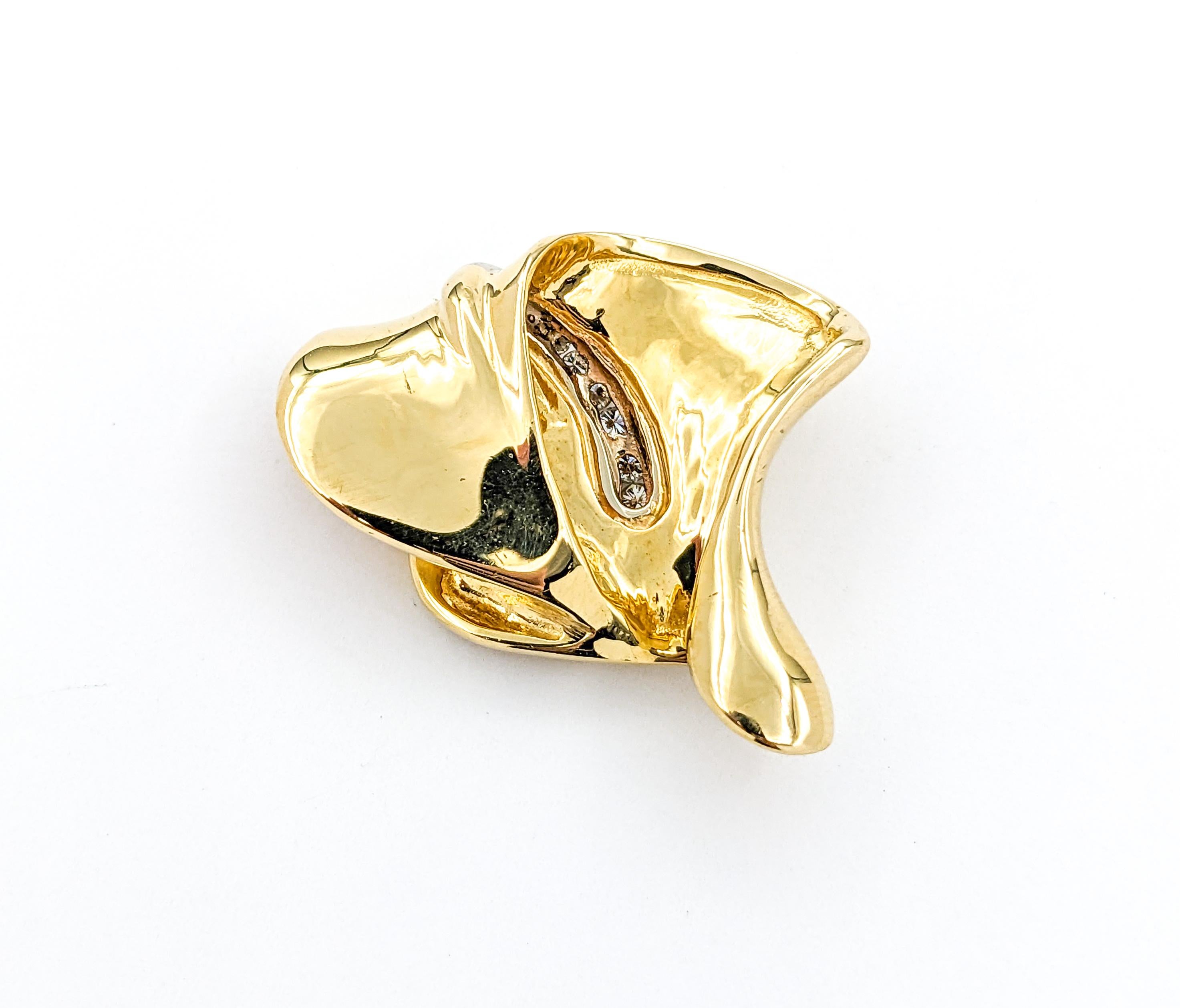 Contemporary Diamond Free Form design Pendant/Slide In Yellow Gold For Sale
