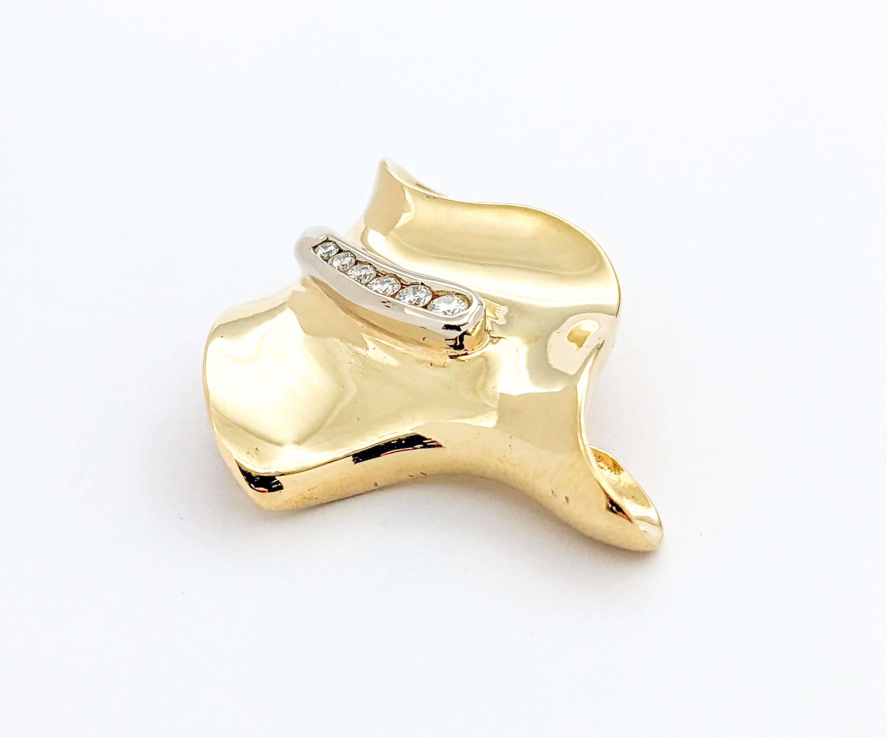 Women's Diamond Free Form design Pendant/Slide In Yellow Gold For Sale