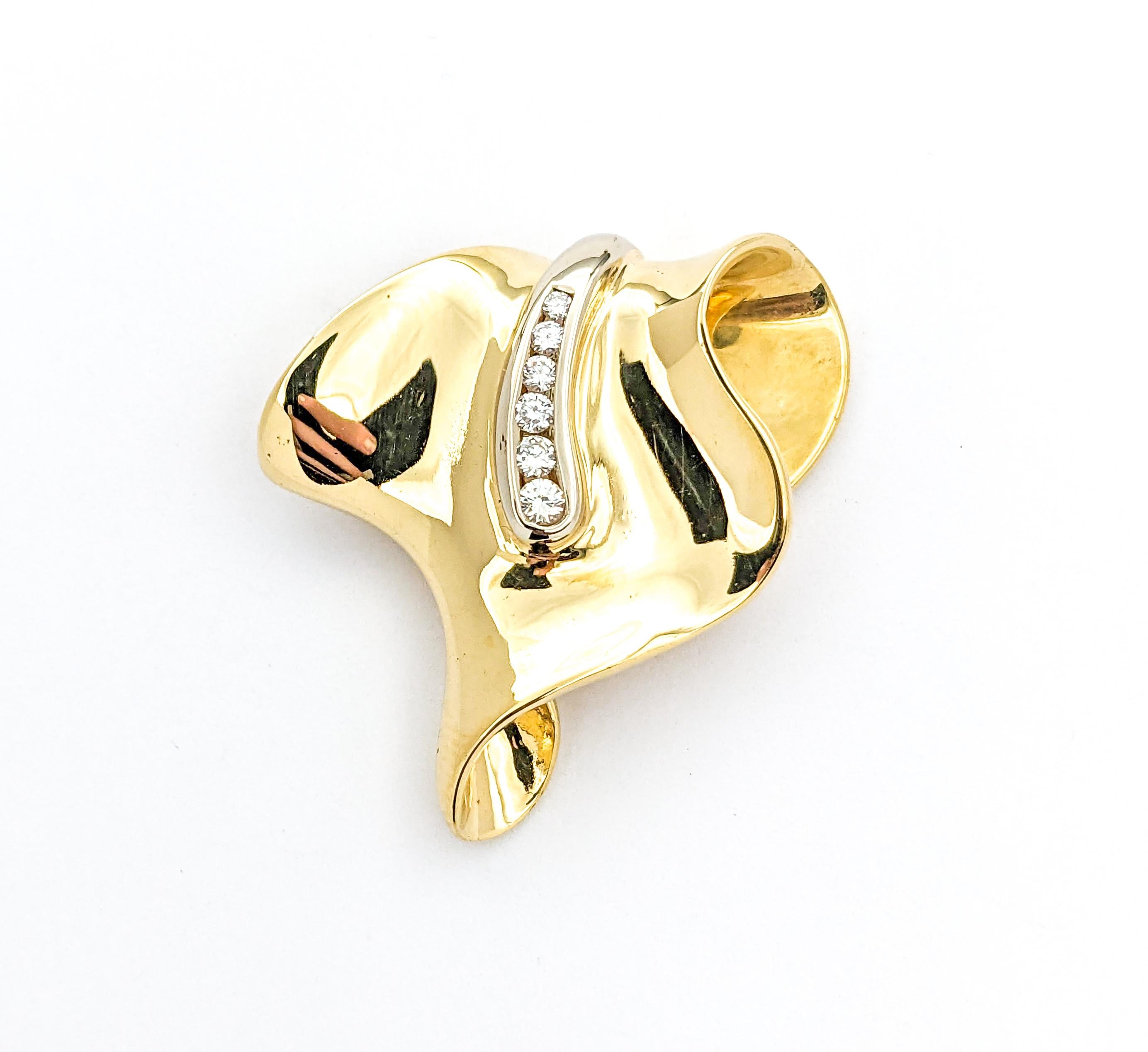 Diamond Free Form design Pendant/Slide In Yellow Gold For Sale 2