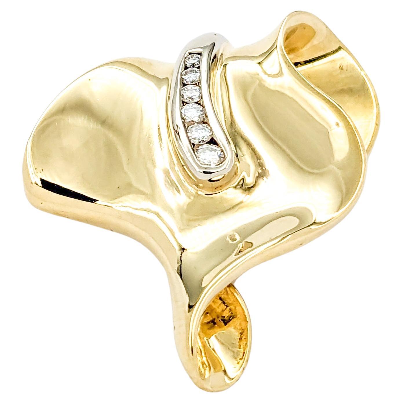 Diamond Free Form design Pendant/Slide In Yellow Gold For Sale