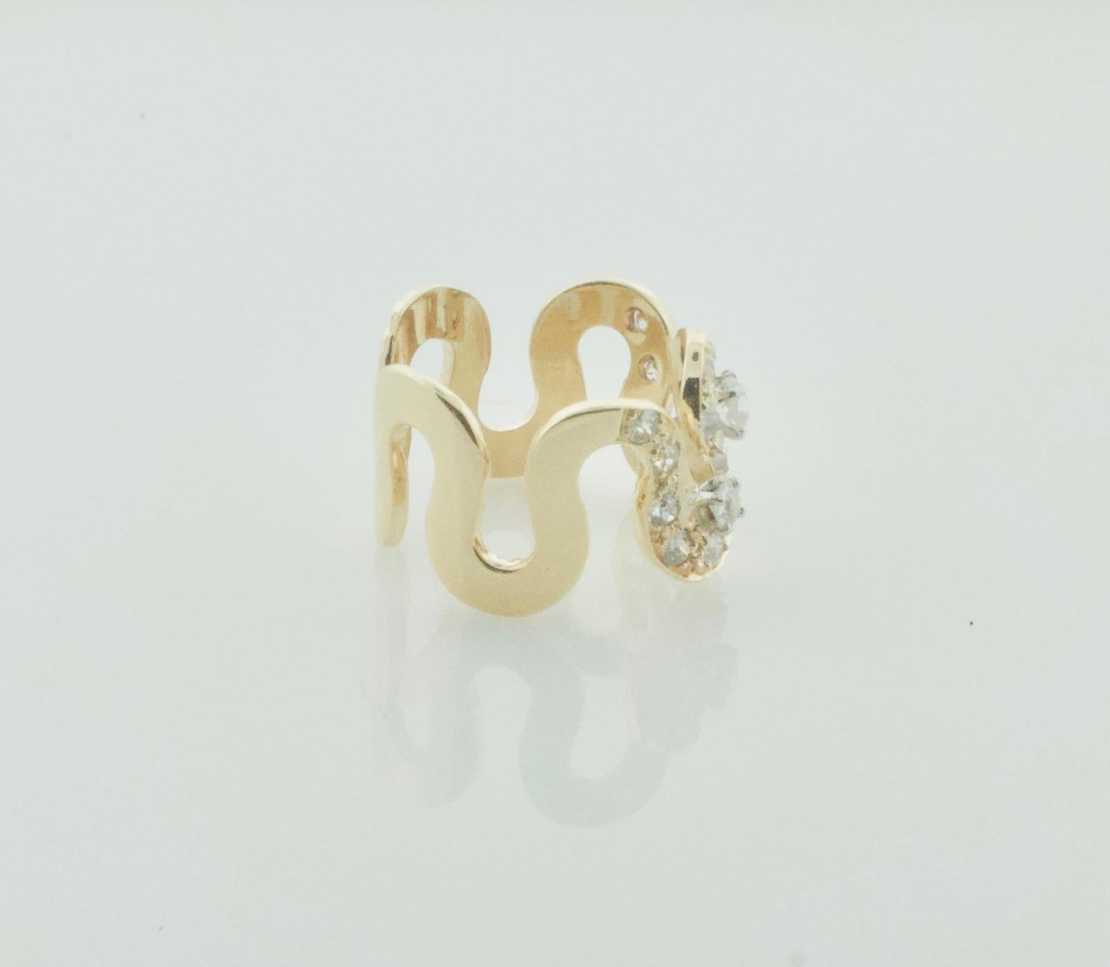 Old European Cut Diamond Free Form Diamond Ring Circa 1960's in Yellow Gold For Sale