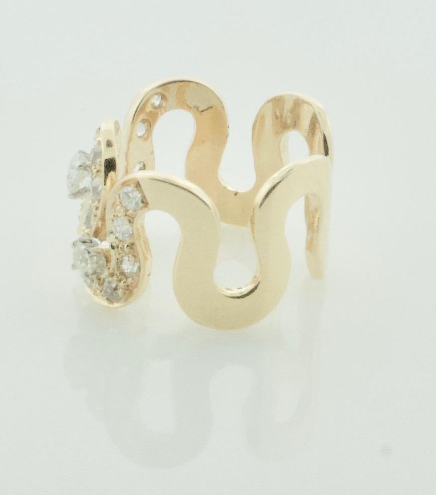 Women's or Men's Diamond Free Form Diamond Ring Circa 1960's in Yellow Gold For Sale