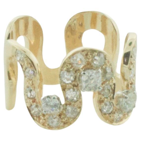 Diamant-Diamant-Ring in Freiform, ca. 1960er Jahre in Gelbgold
