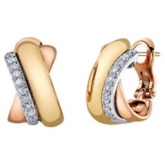 Diamond French Clip Hoop Earrings in 18k Rose, White and Yellow Gold