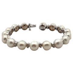 Diamond Fresh Water Cultured Pearl 14 Karat White Gold Bracelet.
