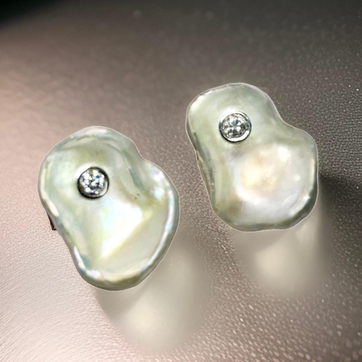 Gemelos de perlas de agua dulce con diamantes Oro de 14k 0,45 TCW Certificado de diseño en venta 6