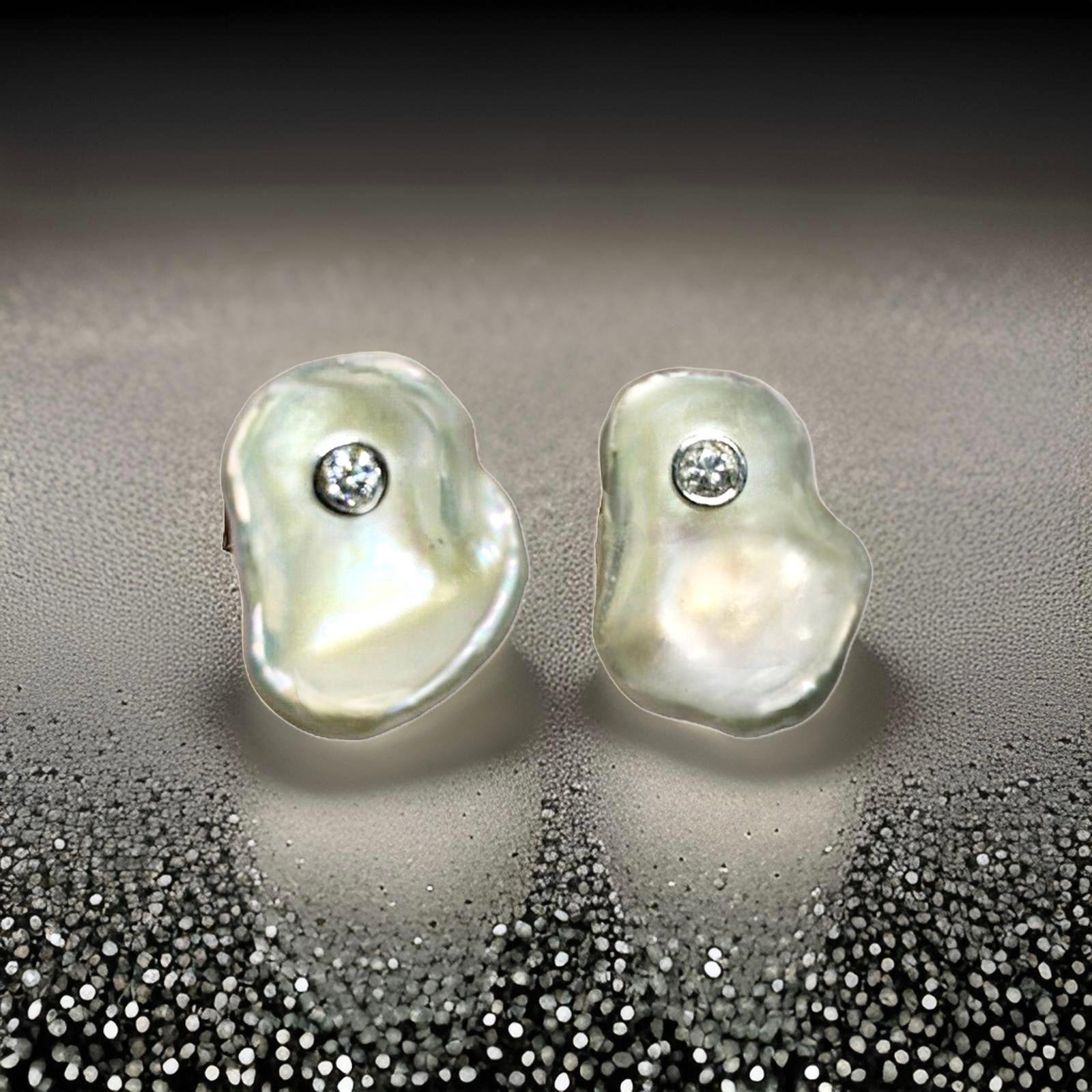 Gemelos de perlas de agua dulce con diamantes Oro de 14k 0,45 TCW Certificado de diseño Corte mixto en venta