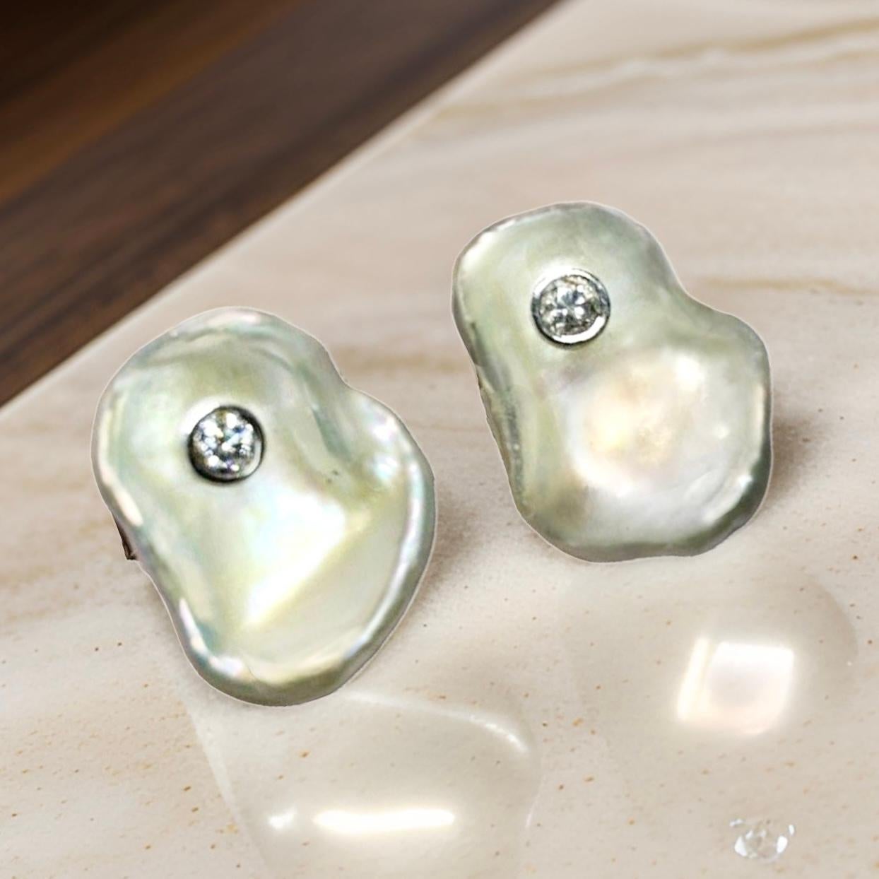 Gemelos de perlas de agua dulce con diamantes Oro de 14k 0,45 TCW Certificado de diseño en Nuevo estado para la venta en Brooklyn, NY
