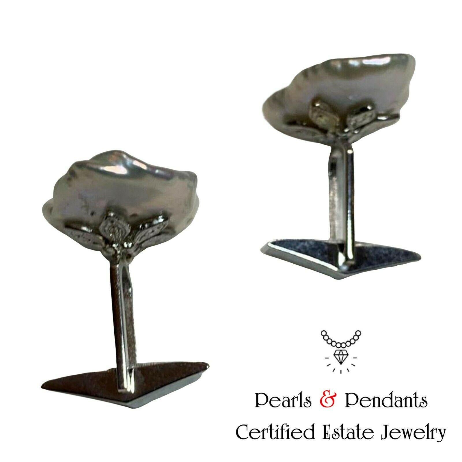 Diamond Fresh Water Pearl Cufflinks 14k G 0.45 TCW Designer Certified In New Condition For Sale In Brooklyn, NY