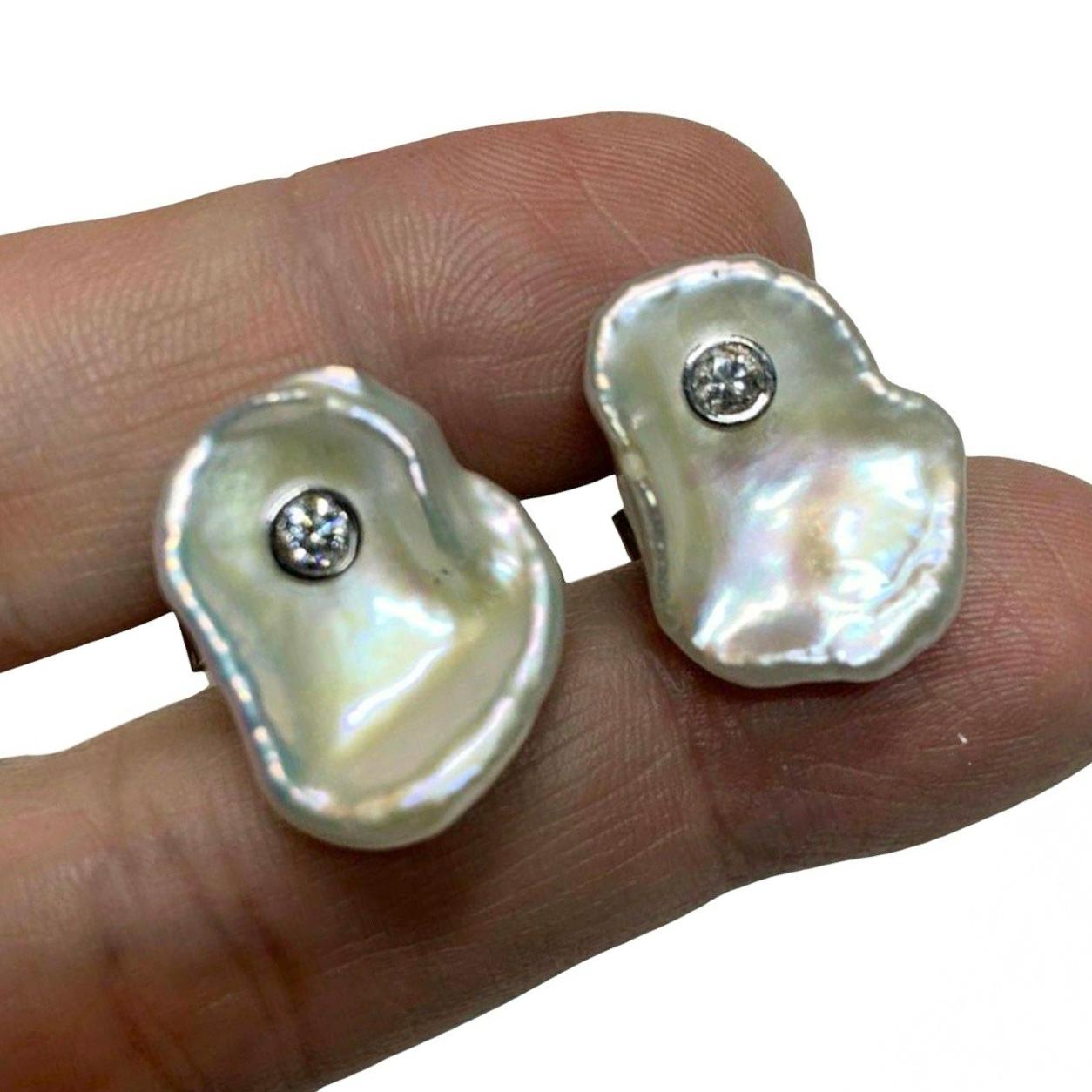De los hombres Gemelos de perlas de agua dulce con diamantes Oro de 14k 0,45 TCW Certificado de diseño en venta