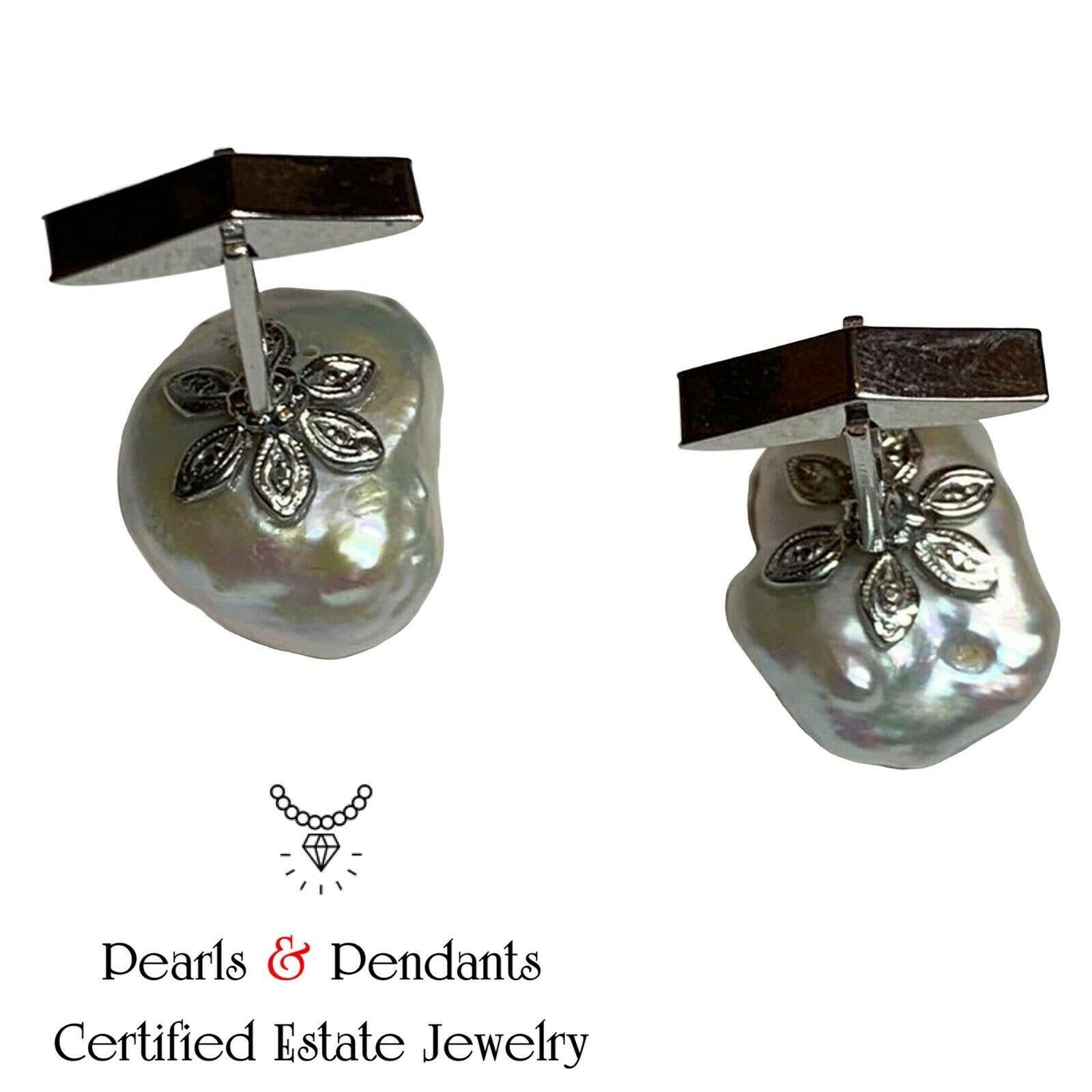 Women's Diamond Fresh Water Pearl Cufflinks 14k G 0.45 TCW Designer Certified For Sale