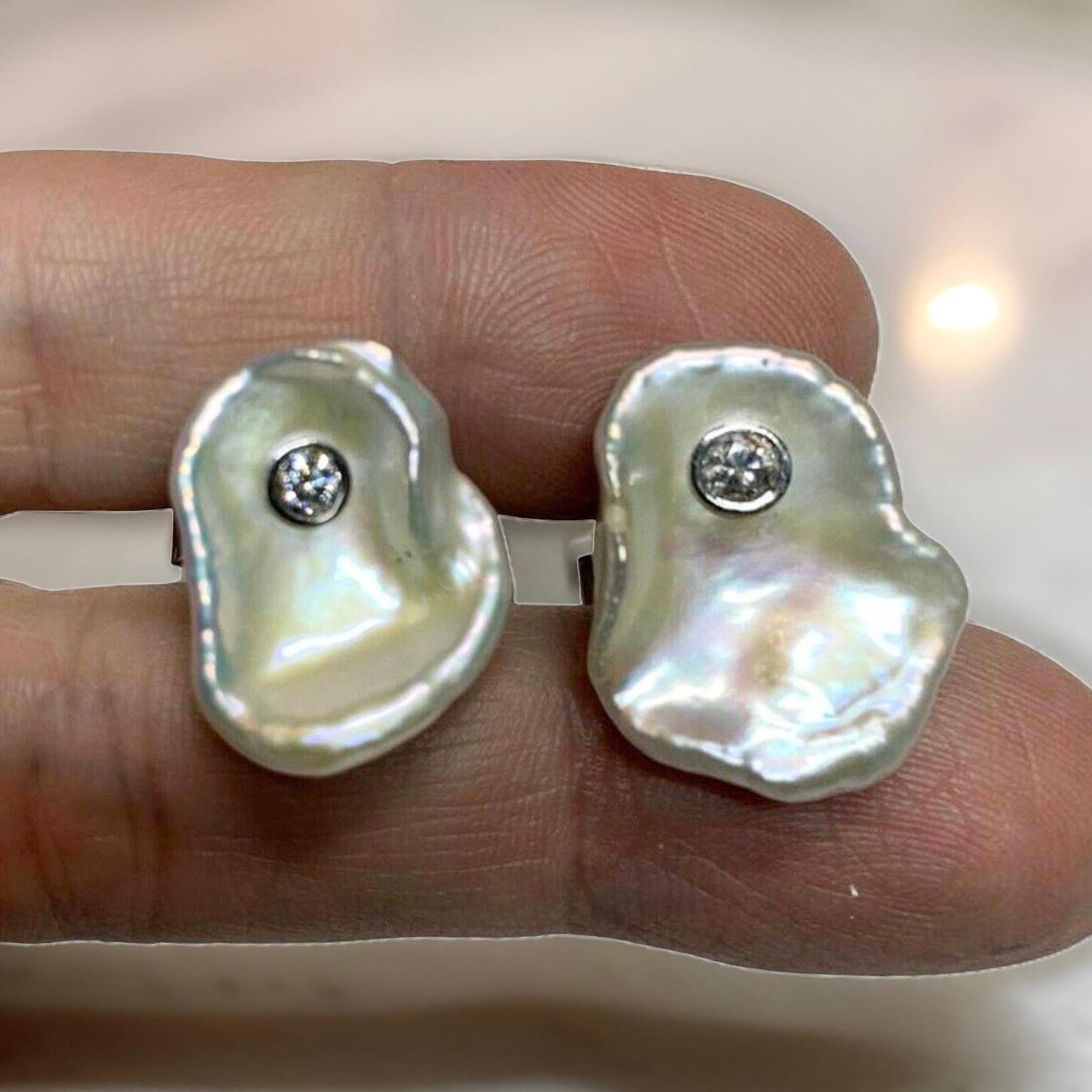 Gemelos de perlas de agua dulce con diamantes Oro de 14k 0,45 TCW Certificado de diseño en venta 1