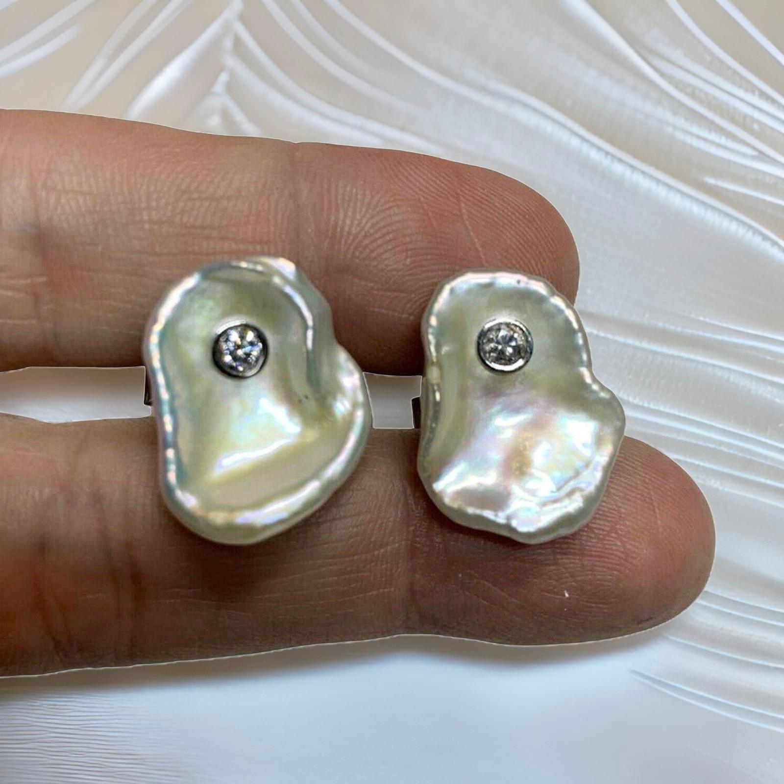 Gemelos de perlas de agua dulce con diamantes Oro de 14k 0,45 TCW Certificado de diseño en venta 2