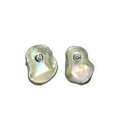 Gemelli con diamante e perle d'acqua fresca in oro 14k 0,45 TCW Designer certificato