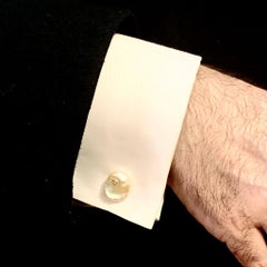 Boutons de manchette en or 14k avec perles d'eau douce et diamants Designer Certified