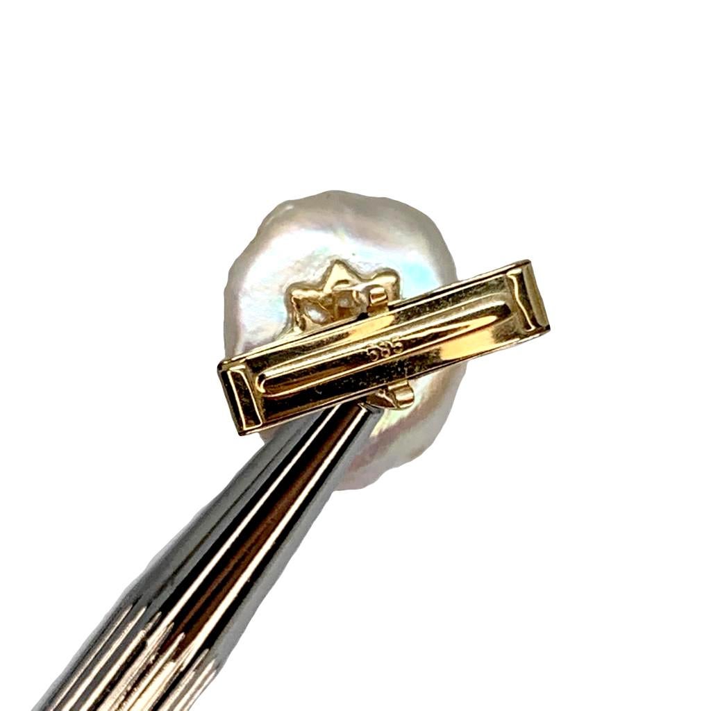Round Cut Diamond Fresh Water Pearl Cufflinks 14k Gold Designer Certified For Sale