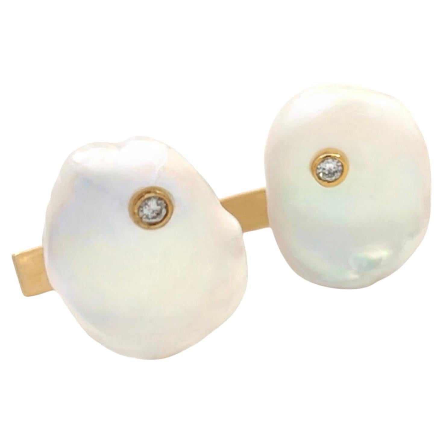 Diamond Fresh Water Pearl Cufflinks 14k Gold Designer Certified