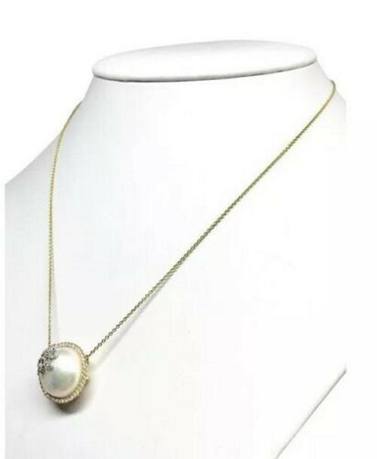 Diamond Freshwater Pearl 18k Yellow Gold Necklace 15.35 mm Certified 2