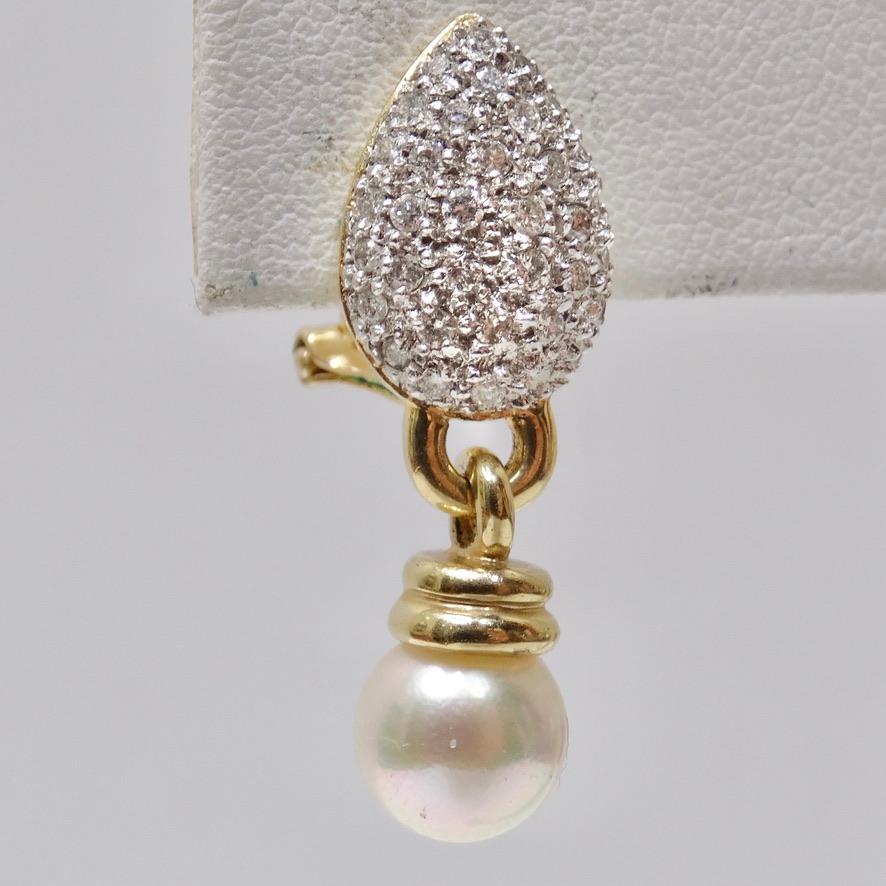 Diamond Freshwater Pearl Drop Earrings 14K Gold 2