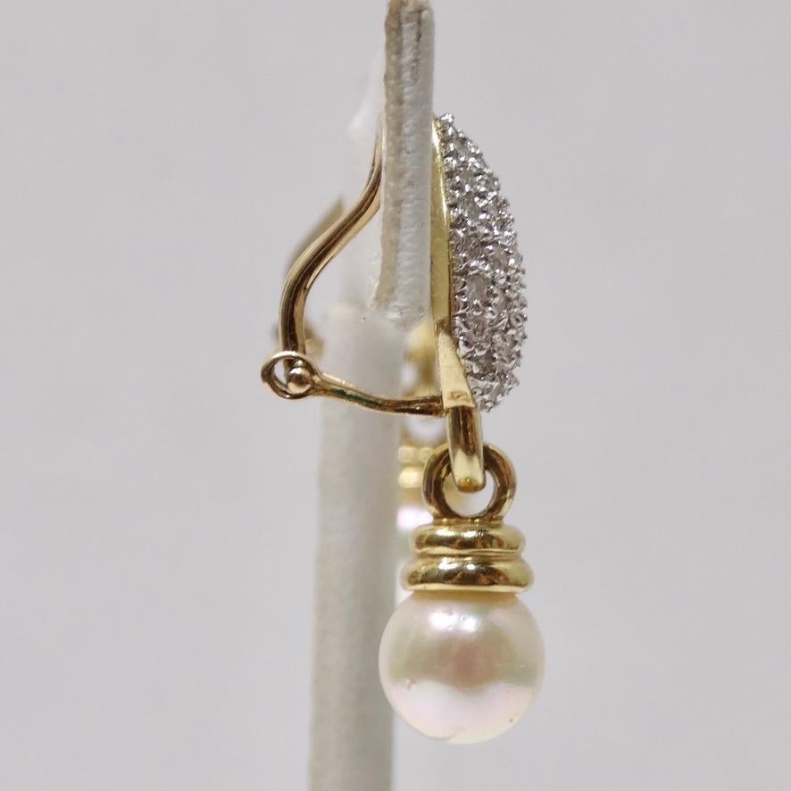 Diamond Freshwater Pearl Drop Earrings 14K Gold 3