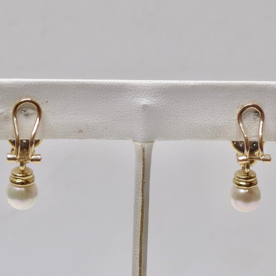 Diamond Freshwater Pearl Drop Earrings 14K Gold 4