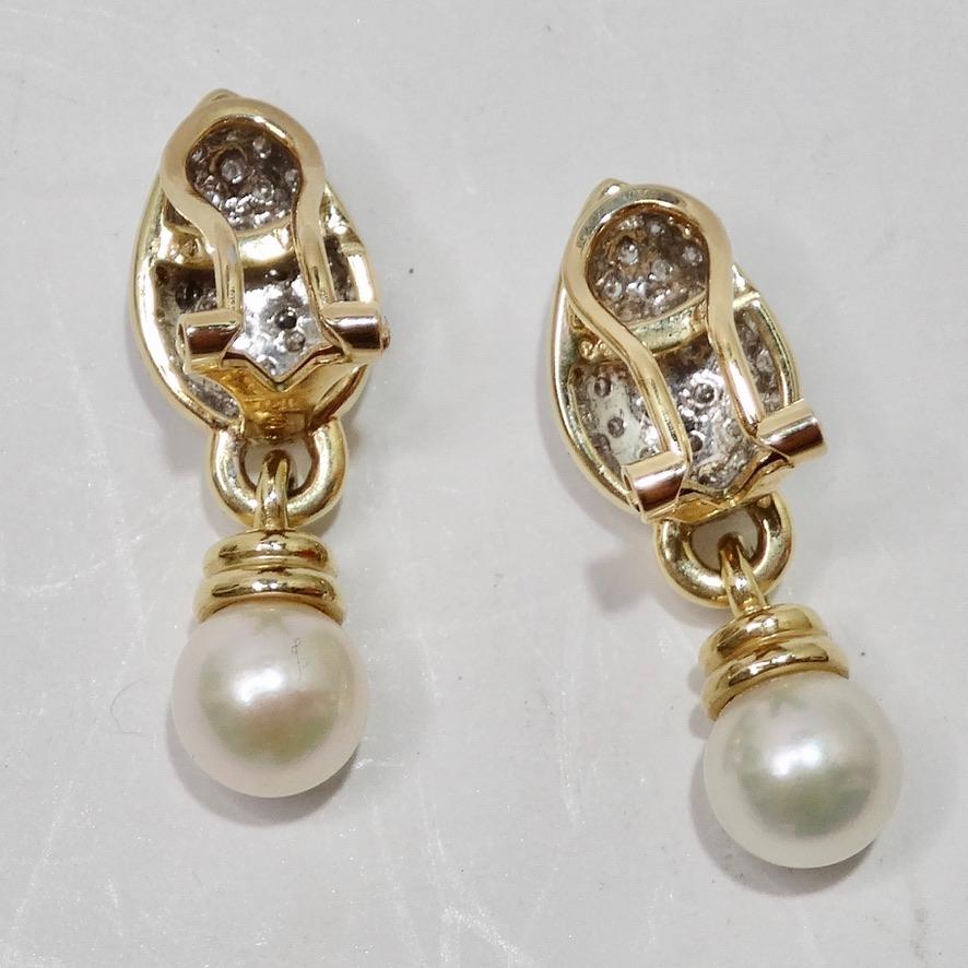 Diamond Freshwater Pearl Drop Earrings 14K Gold 5