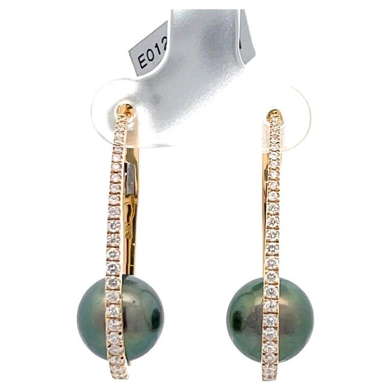 Diamond Freshwater Pearl Hoop Earrings 0.50 Carats 18 Karat White Gold 10-11 MM For Sale 6