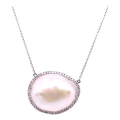 Diamond Freshwater Pearl Necklace 18k Gold Certified
