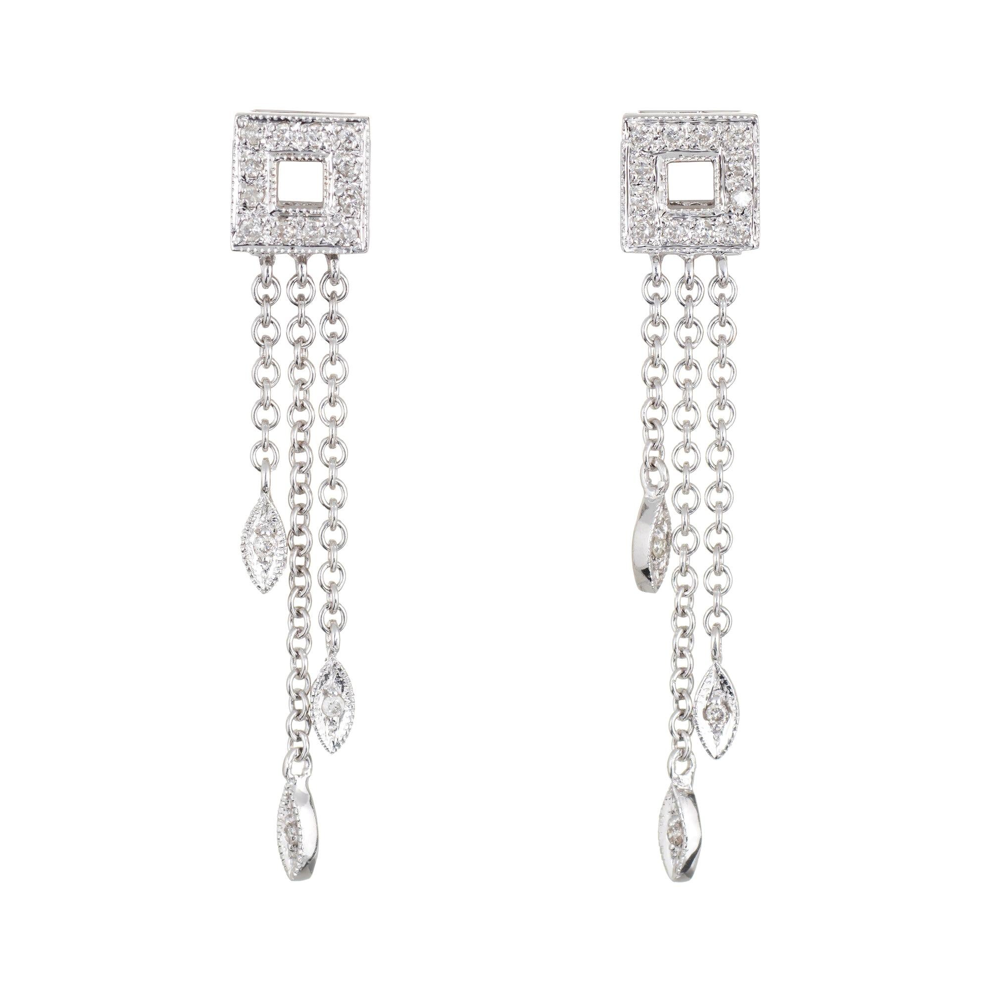 Diamond Fringe Drop Earrings 14 Karat White Gold Estate Convertible Jewelry