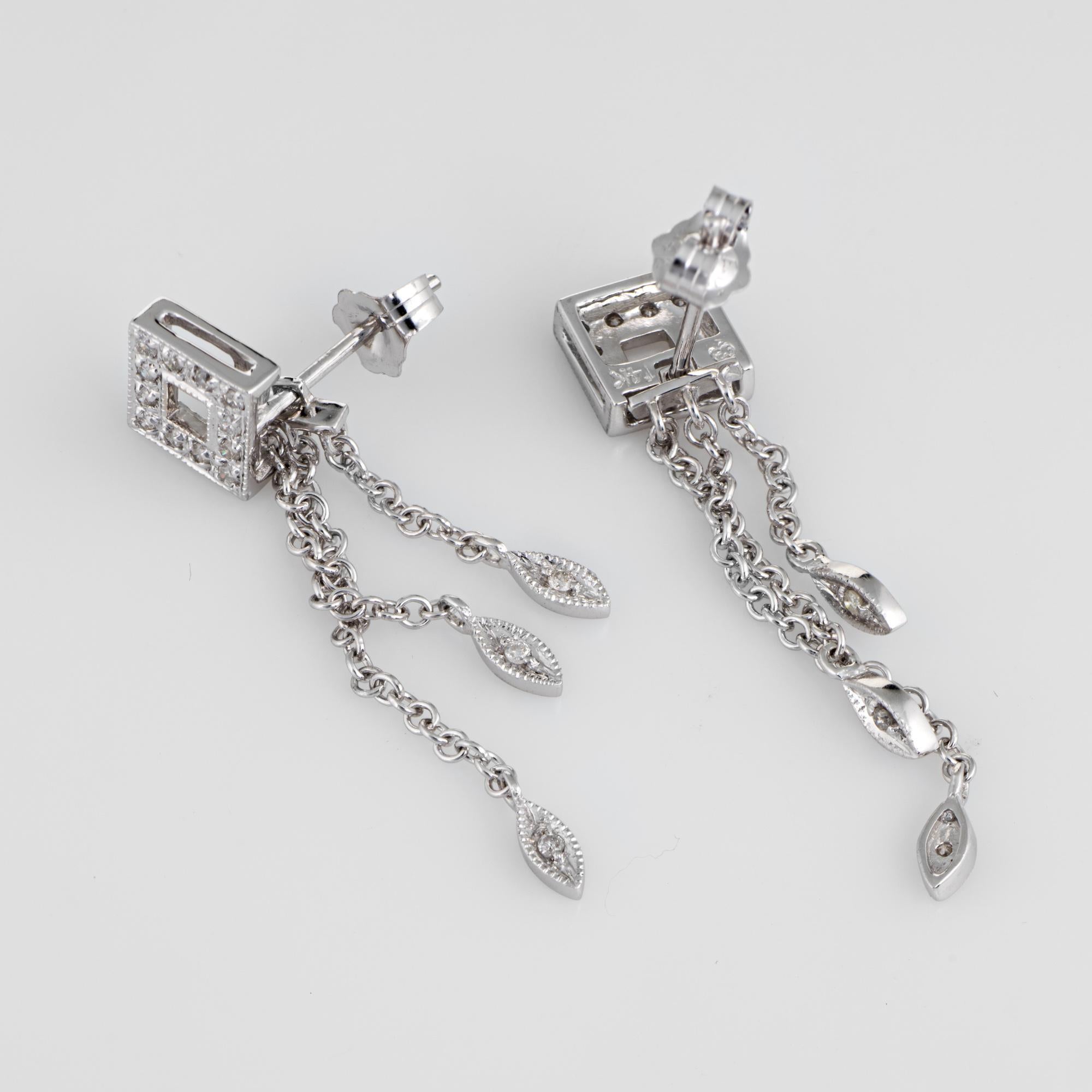 Elegant pair of estate diamond fringe drop earrings crafted in 14k white gold. 

Thirty round brilliant cut diamonds total an estimated 0.15 carats (estimated at H-I color and SI2-I1 clarity). 

The stylish earrings feature removable fringe drops.