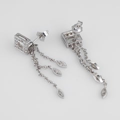 Diamond Fringe Drop Earrings 14 Karat White Gold Estate Convertible Jewelry