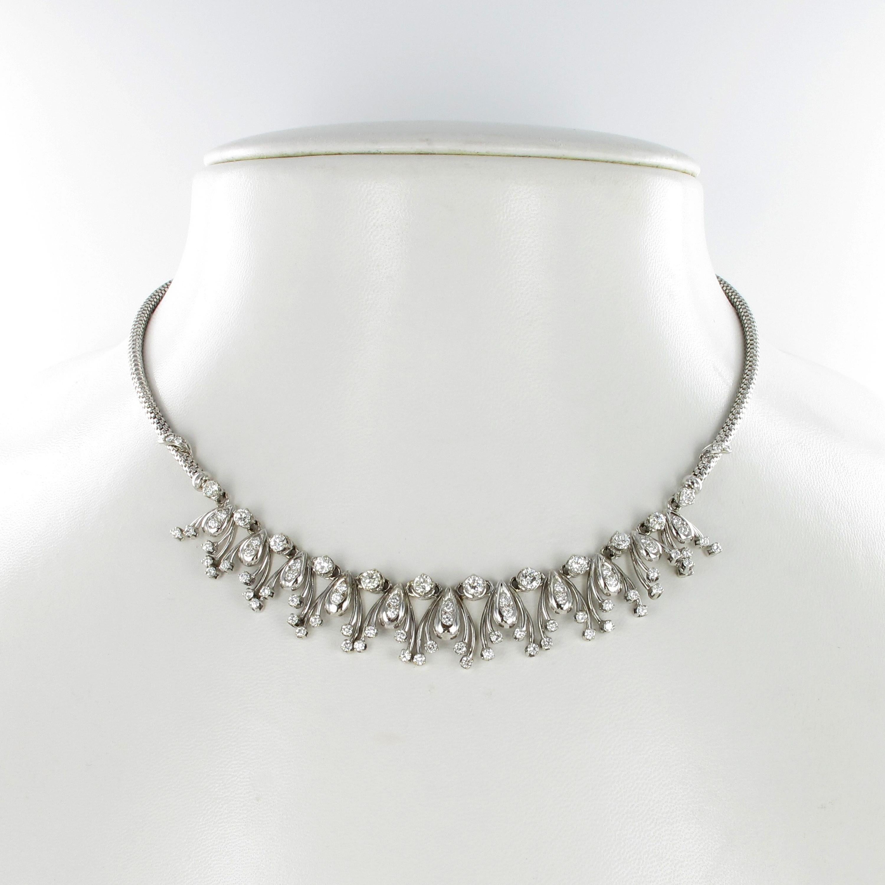 Contemporary Diamond Fringe Necklace in 18 Karat White Gold For Sale