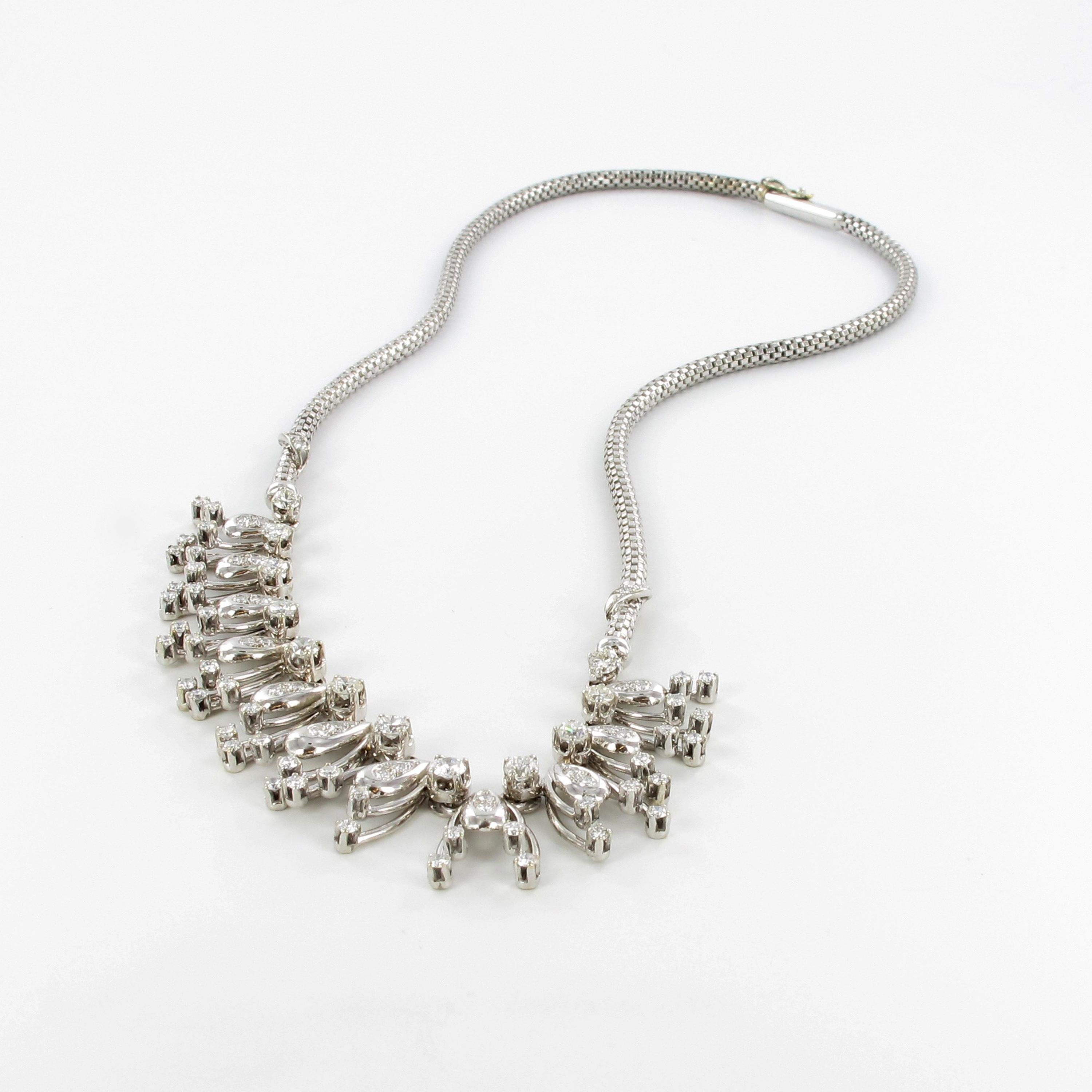 Brilliant Cut Diamond Fringe Necklace in 18 Karat White Gold For Sale