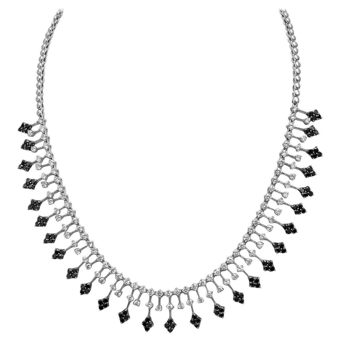 Diamond Fringe Necklace in 18 Karat White Gold with 5.30 Carat White Diamonds For Sale