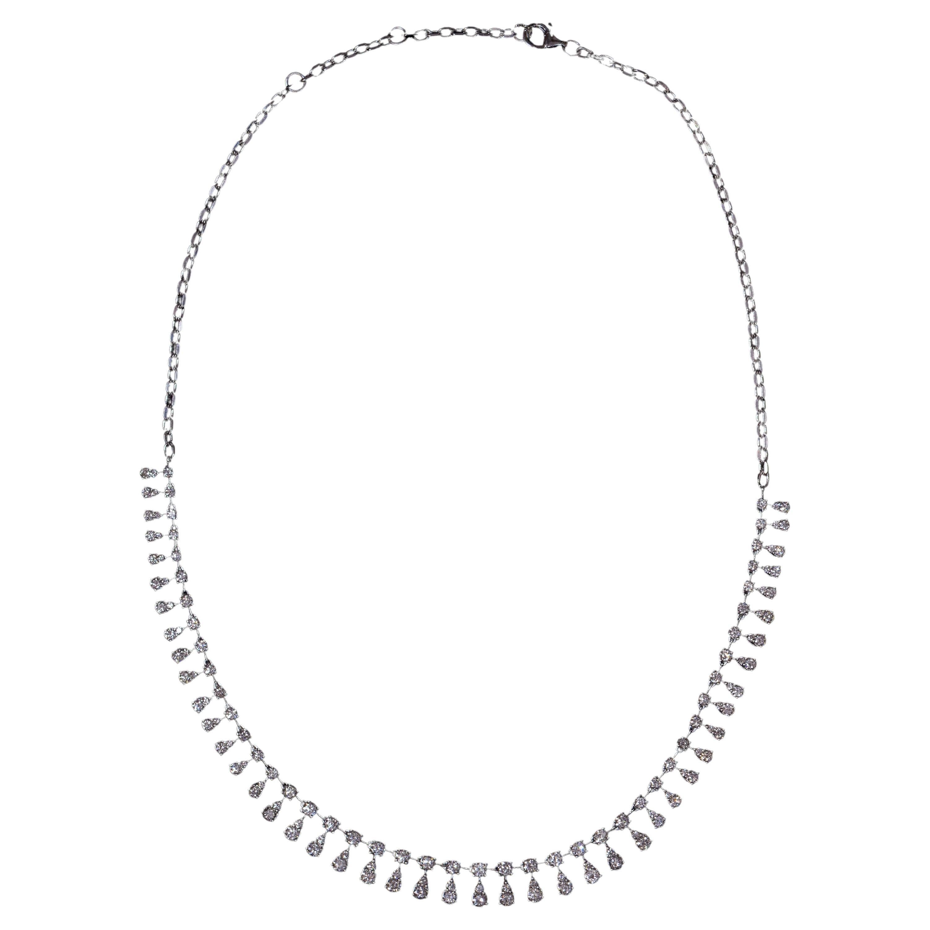 Collar con Flecos de Diamantes Gota Redonda Brillante Oro Blanco 18K Portugueses 2020s en venta