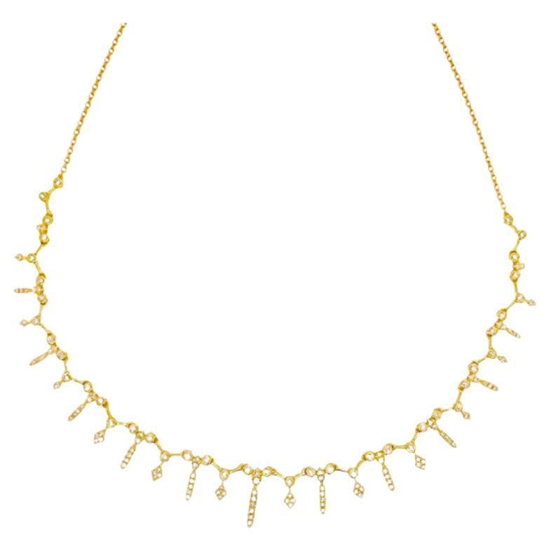 Diamond Fringe Necklace, Yellow Gold, Double Bolo Clasp, Statement For Sale