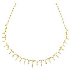Diamond Fringe Necklace, Yellow Gold, Double Bolo Clasp, Statement