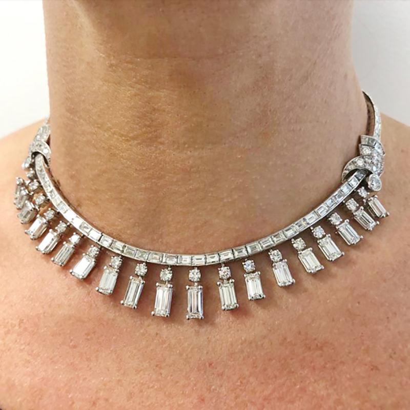 Diamond Platinum Fringe Rivière Necklace In Good Condition For Sale In New York, NY