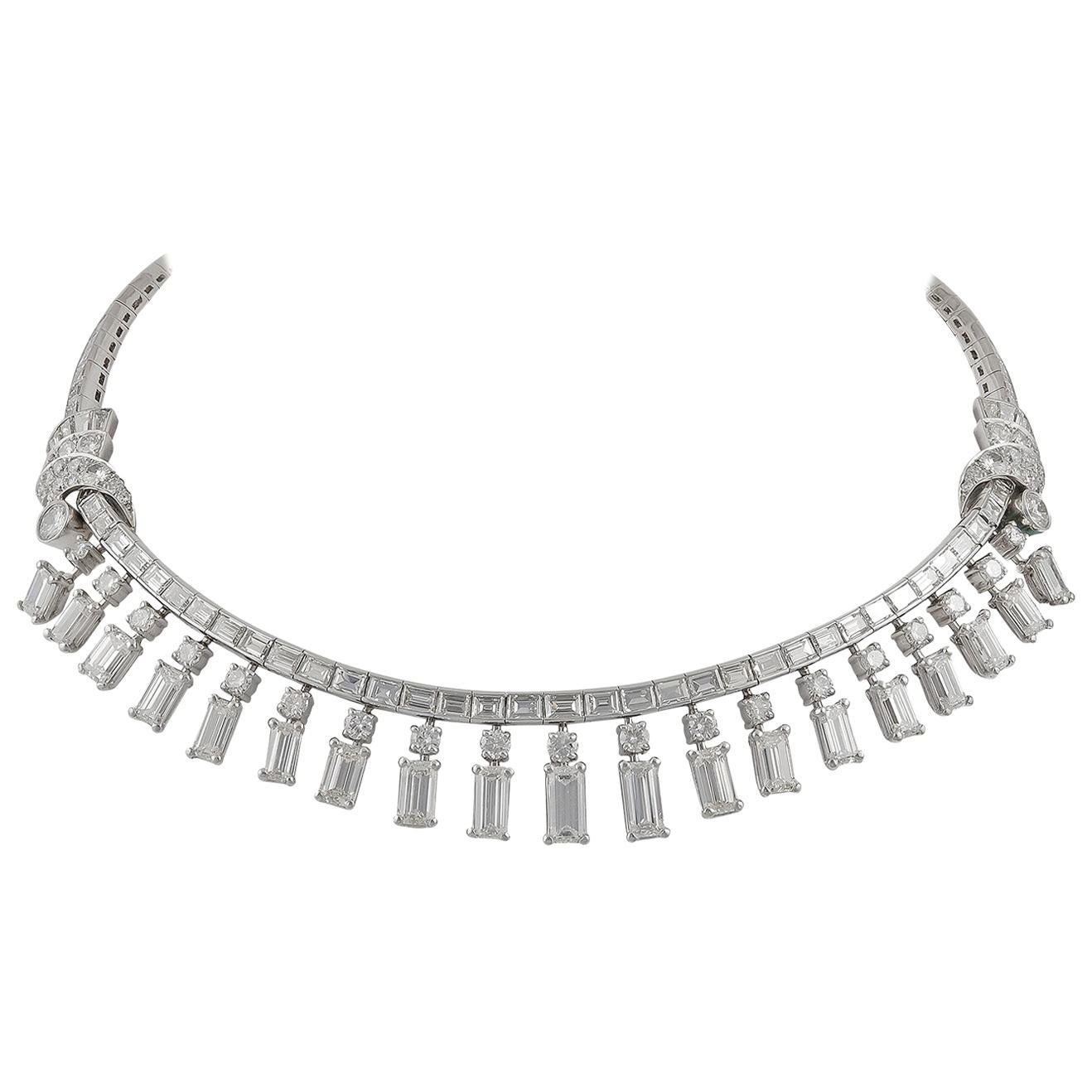 Diamond Platinum Fringe Rivière Necklace For Sale