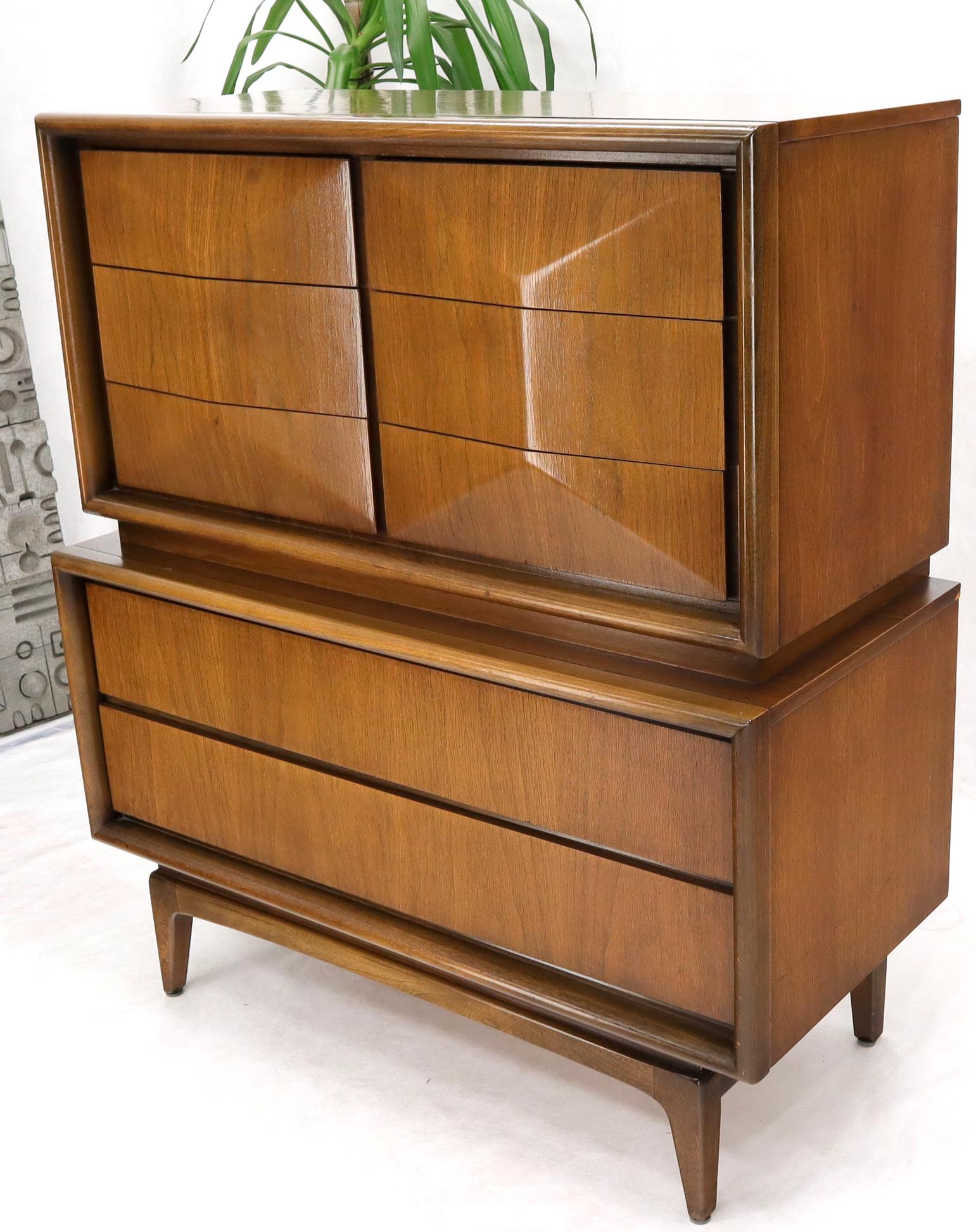 Mid-Century Modern diamond front eight drawers high chest dresser cabinet.