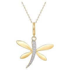 Diamond Full Cut Butterfly 14K (or 18k request) Yellow Gold Pendant Necklace