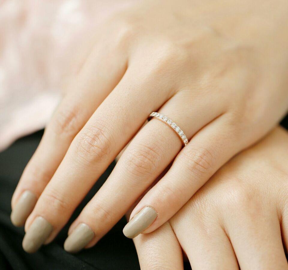 Diamond Full Eternity 14k Solid Gold Solitaire Ring Stacking Band In New Condition In Chicago, IL