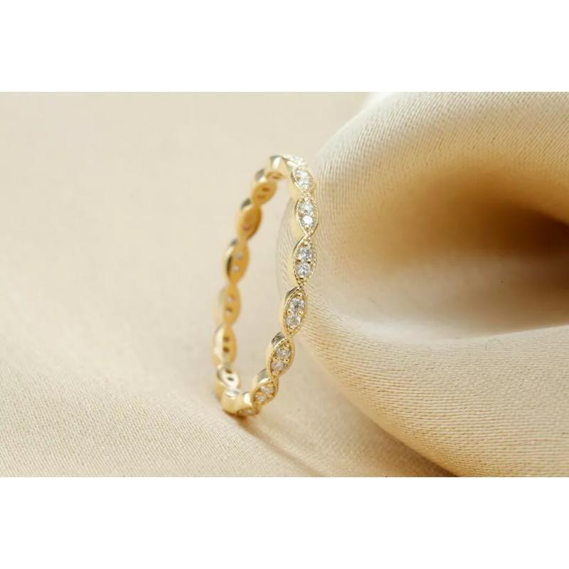 Round Cut Diamond Full Eternity Marquise Band Ring 14k Solid Gold Wedding Band Jewelry For Sale