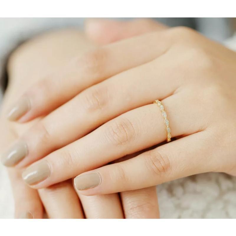 Diamond Full Eternity Marquise Band Ring 14k Solid Gold Wedding Band Jewelry In New Condition For Sale In Chicago, IL