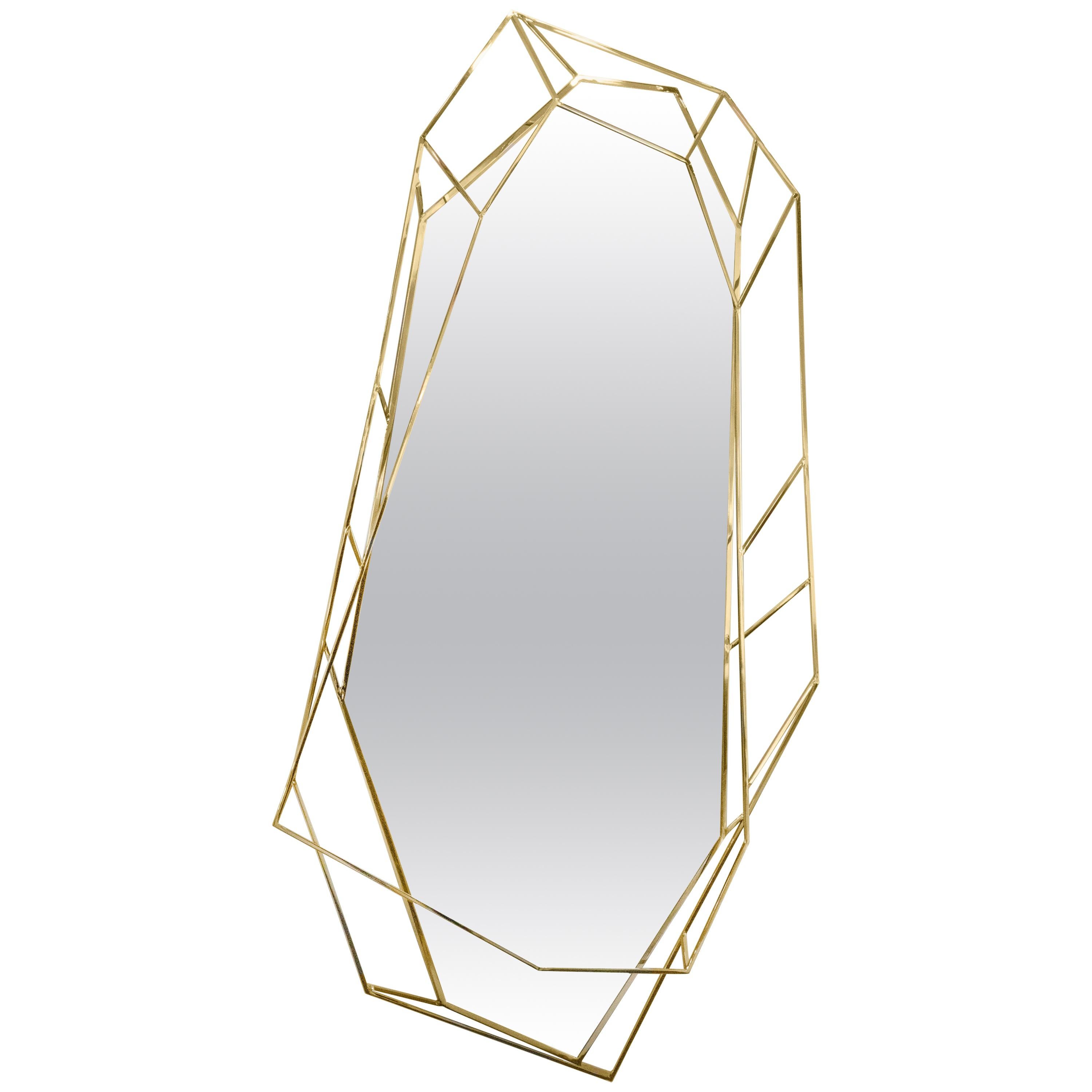 Diamond Full-Length Mirror in Brass For Sale